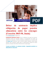 DEBER D ASISTENCIA IMPLICA OBLIGACIÓN D PAGAR PENSIÓN ALIMENTICIA ENTRE LOS CÓNYUGES (Casación 3065-98, JUNÍN)