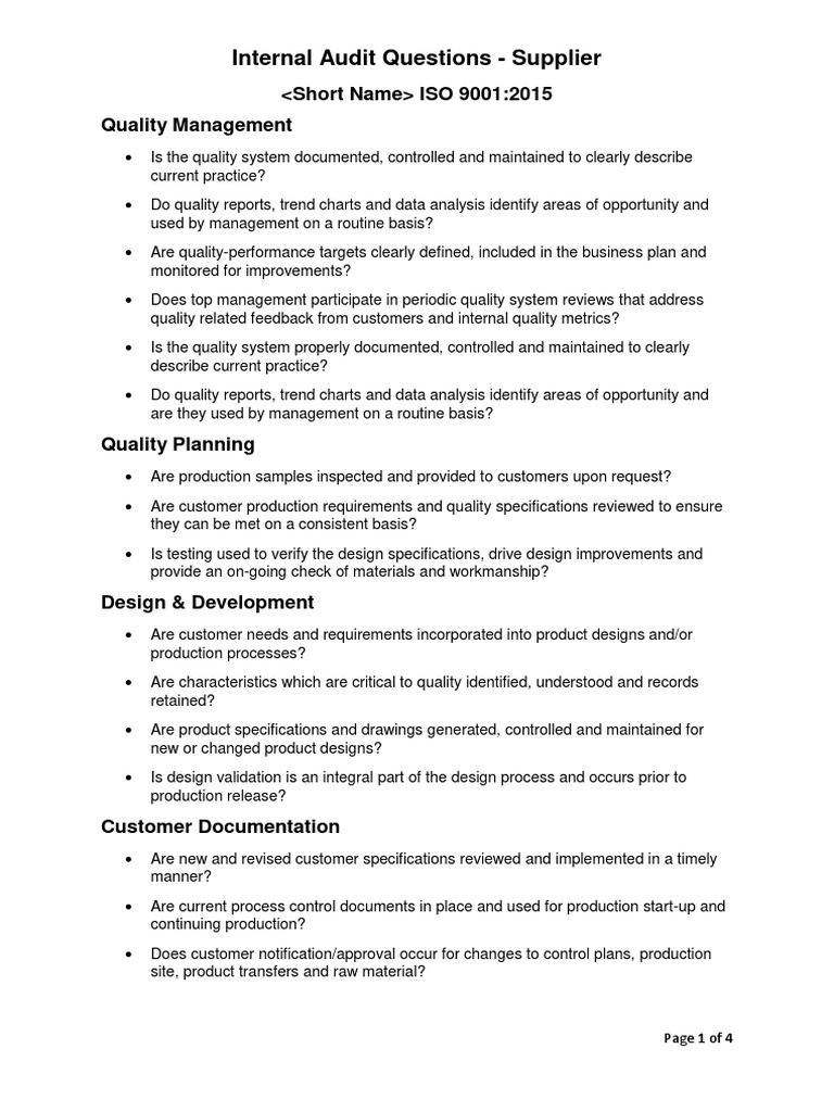 Supplier Audit Questionnaire Overview | PDF | Iso 9000 | Calibration