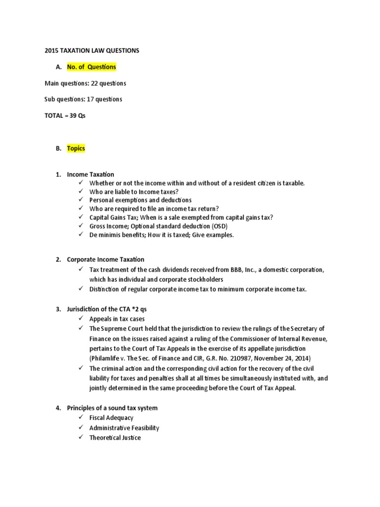 2015 Taxation Law FAQs and Examples | PDF | Corporate Tax In The United ...