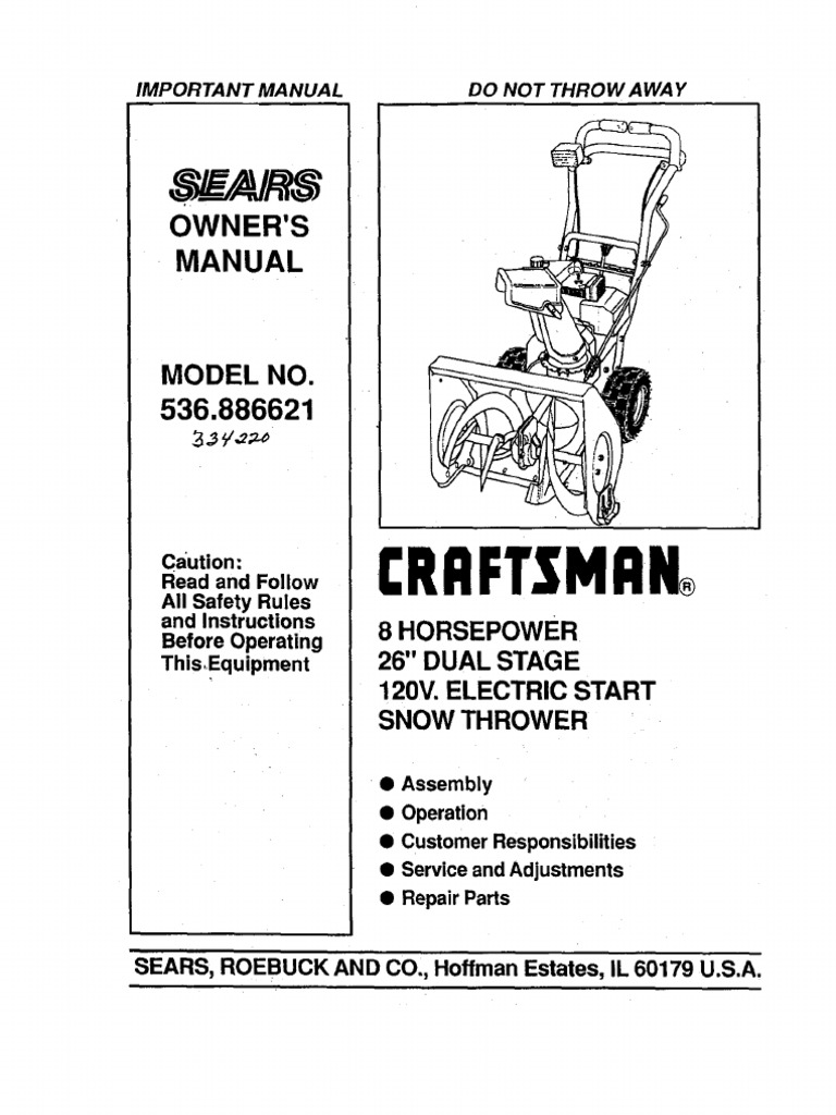 Craftsman Snowblower Manual Belt Mechanical Carburetor