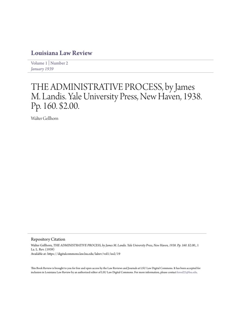 THE ADMINISTRATIVE PROCESS, by James Landis Review PDF Administrative Law Policy