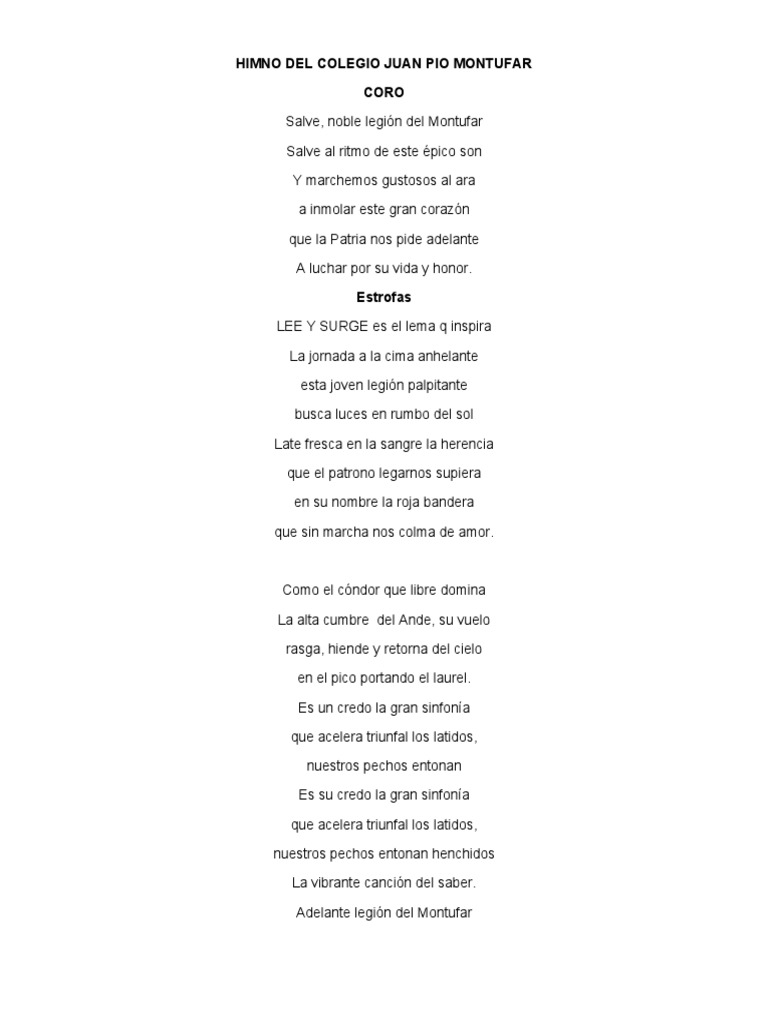 Himno del Colegio Juan Pío Montufar | PDF