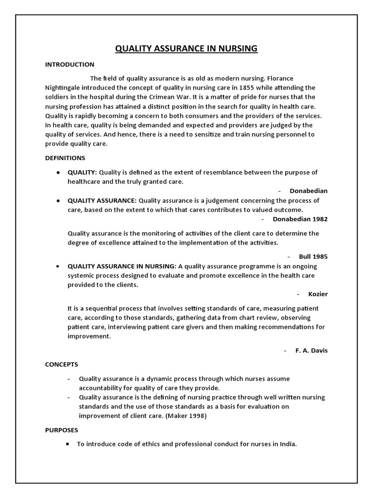 Quality Assurance in Nursing | PDF | Nursing | Quality Assurance
