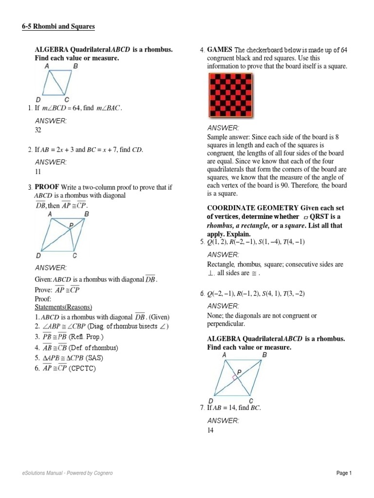 Rhombus, A Rectangle,: Esolutions Manual - Powered by Cognero | PDF ...