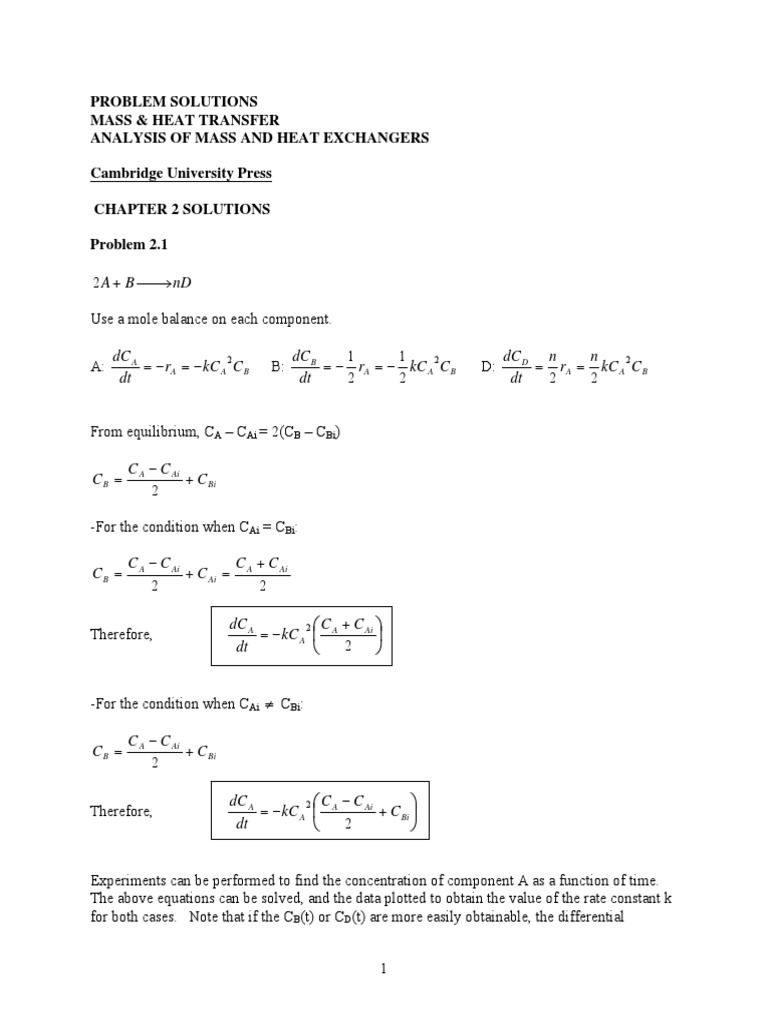 Mass and Heat Transfer Solutions | PDF | Chemical Equilibrium | Heat