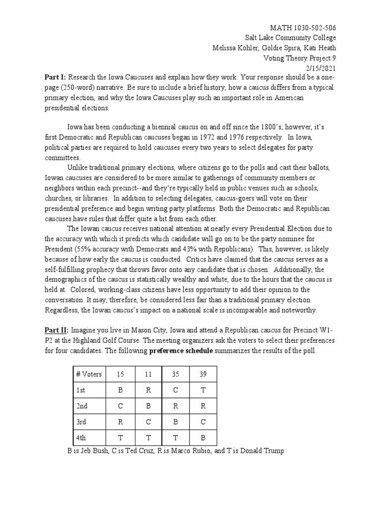 Iowa Caucus Voting Analysis | PDF | Voting | Group Decision Making