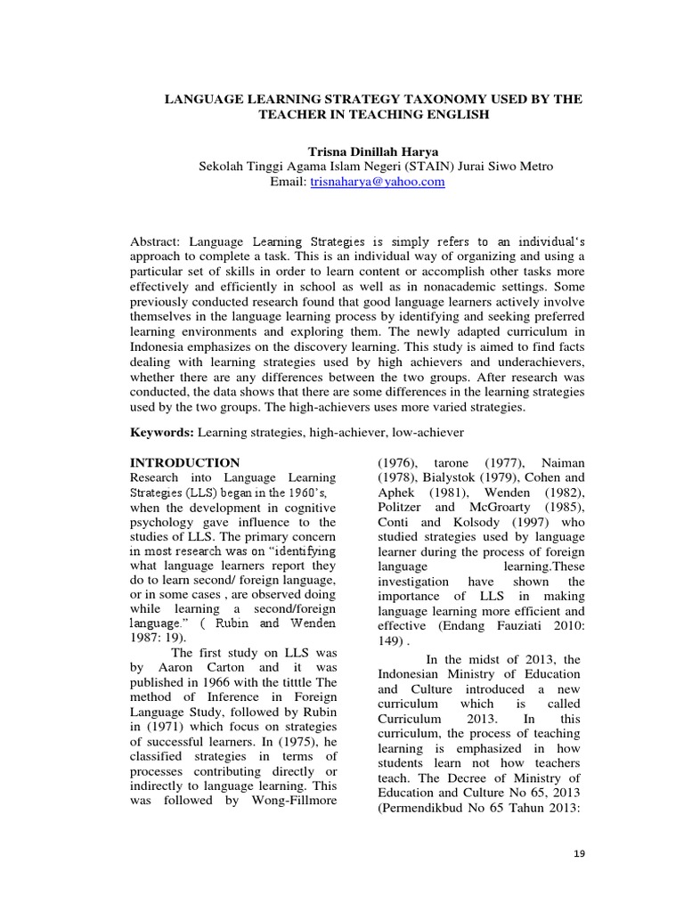 Language Learning Strategies in English Teaching | PDF | Metacognition ...