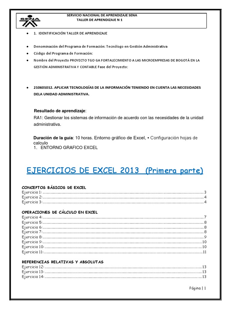 Ejercicios Básicos de Excel 2013 | PDF | Hoja de cálculo | Microsoft Excel
