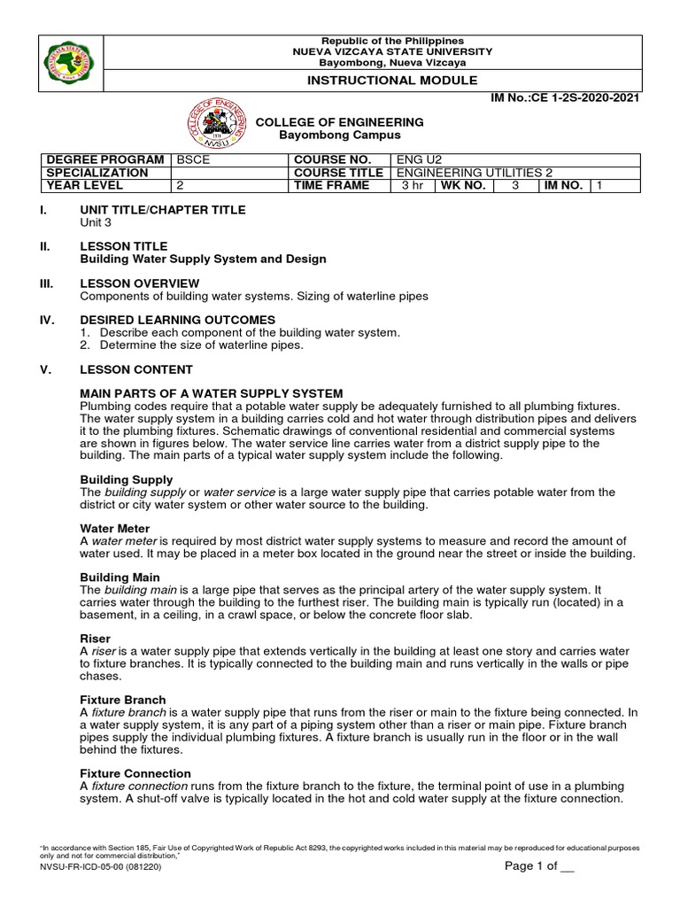 Eng U2 Module 3 - Plumbing | PDF | Pipe (Fluid Conveyance) | Water ...