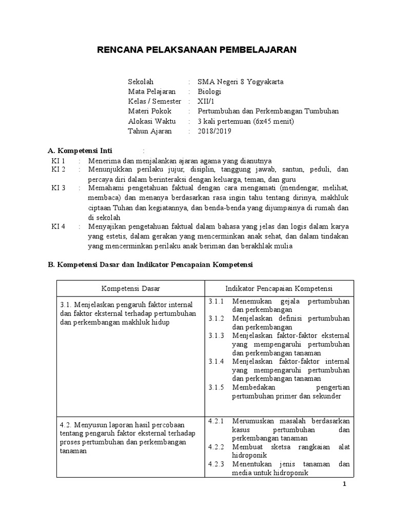 RPP Biologi: Pertumbuhan Tumbuhan | PDF