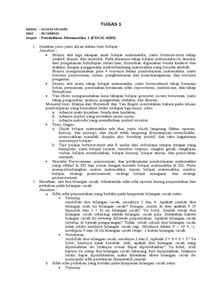 Pendidikan Matematika 1 Pdgk 4203 Pdf