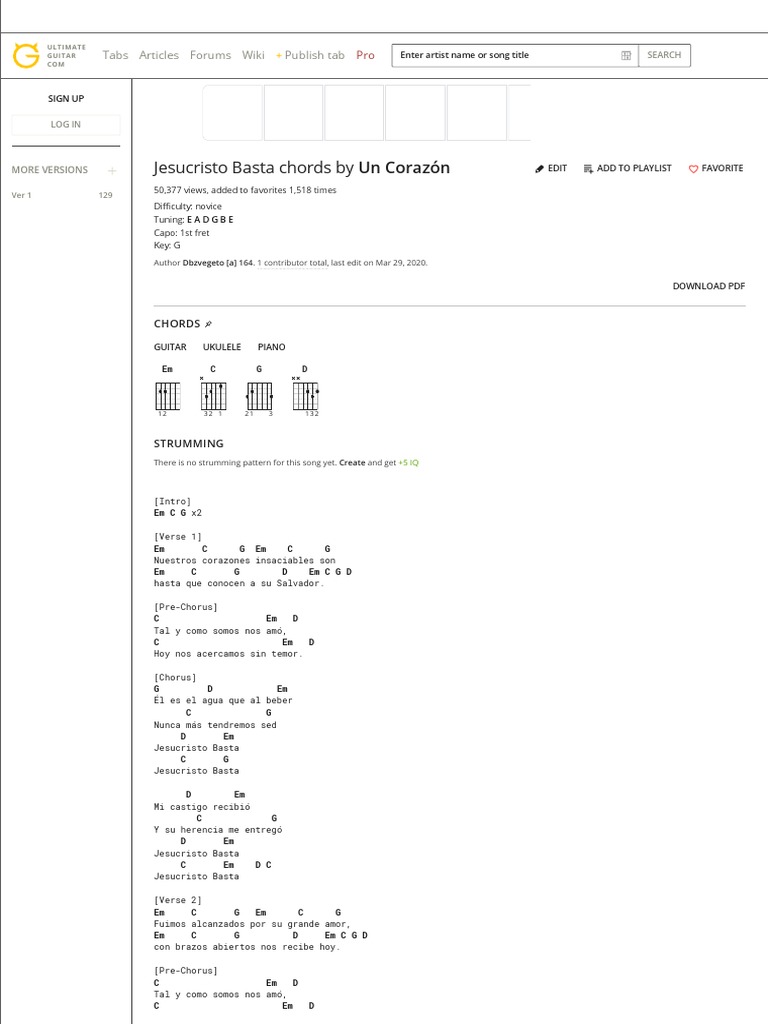Jesucristo Basta Chords By Un Corazón Pdf Entretenimento Geral