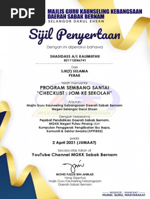 Perak Sjk T Selama Sijil Checklist Pdf