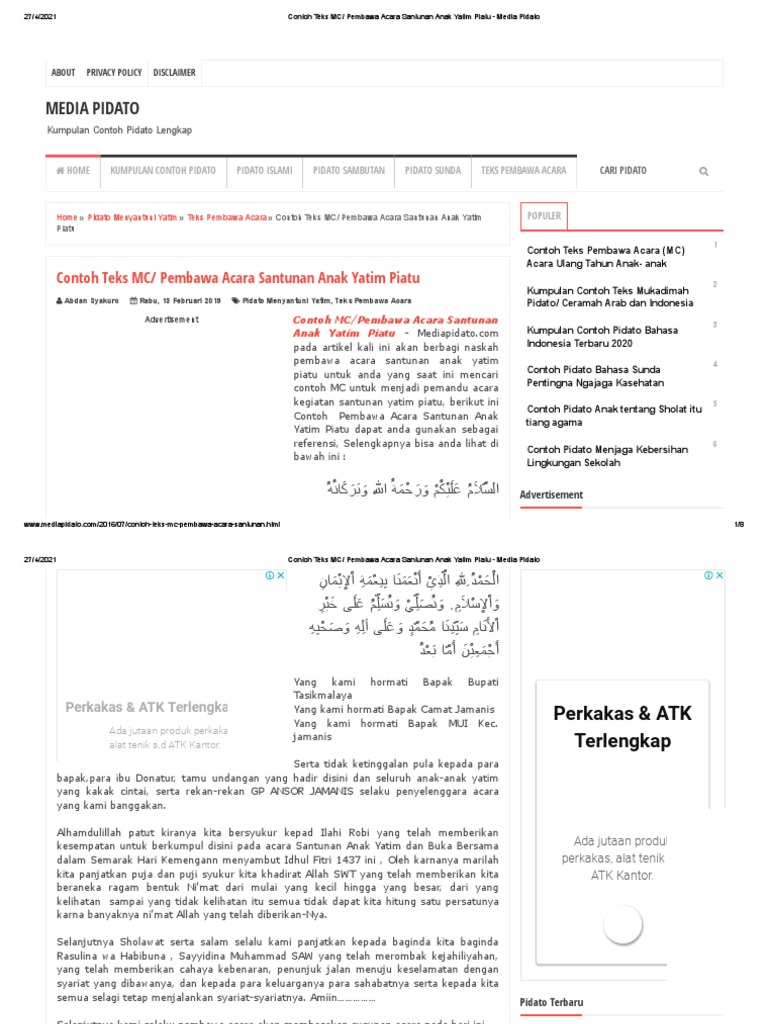 Contoh Teks Mc Pembawa Acara Santunan Anak Yatim Piatu Media Pidato