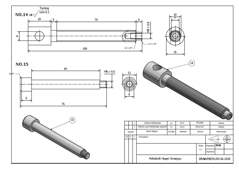Gambar Teknik Poros Ulir Ragum | PDF