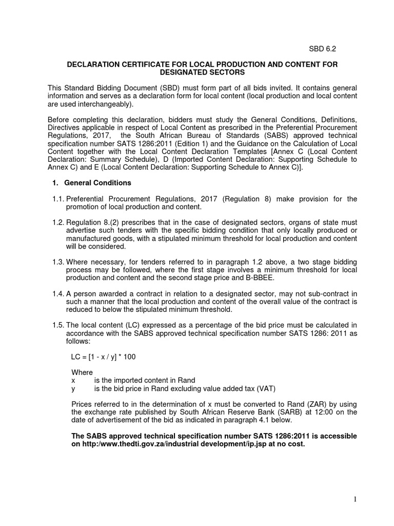 SBD 6.2 Local Content Declaration Form | PDF | Value Added Tax | Sat