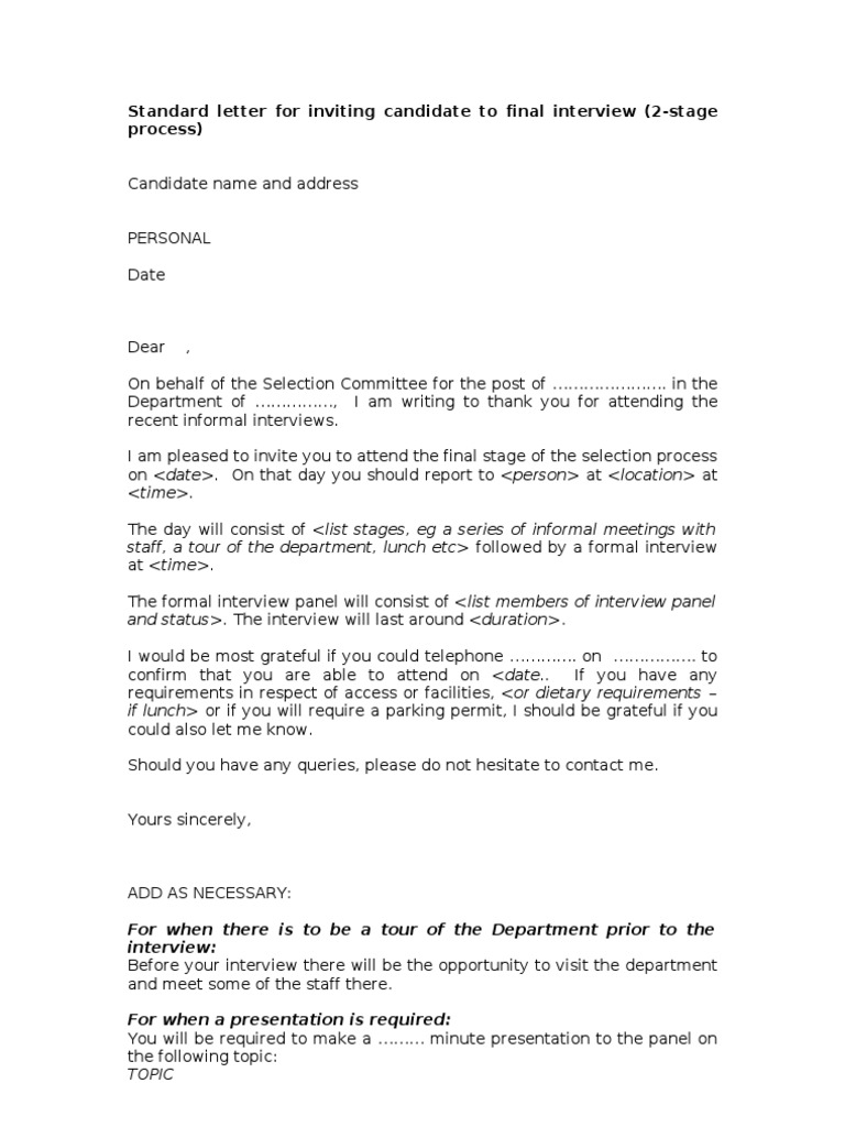 LETTER - Final interview invite
