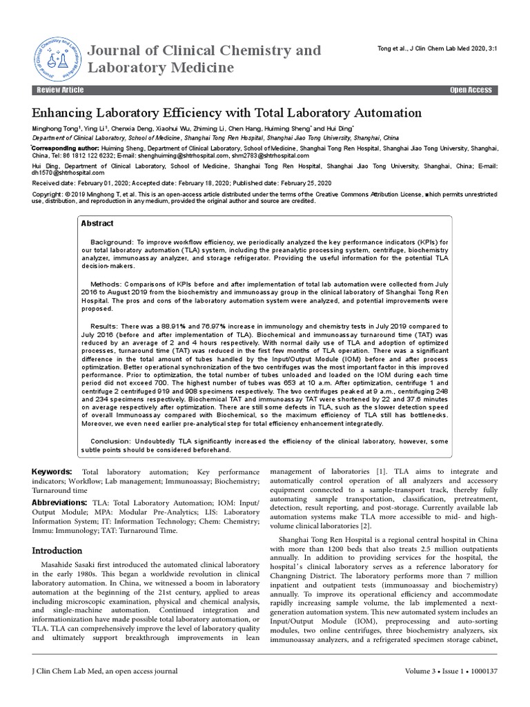Enhancing Laboratory Efficiency With Total Laboratory Automation Pdf