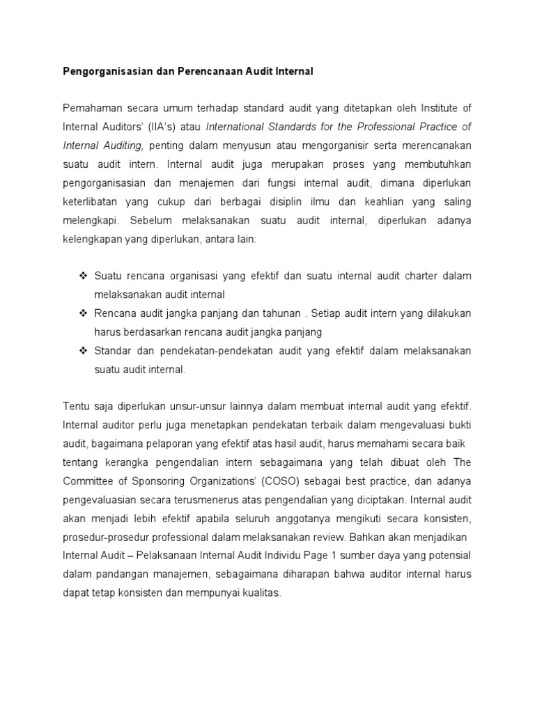 Pengorganisasian dan perencanaan audit internal 1 pdf