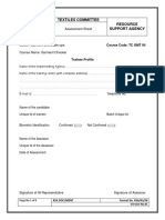 Textiles Committee Resource Support Agency: Assessment Sheet