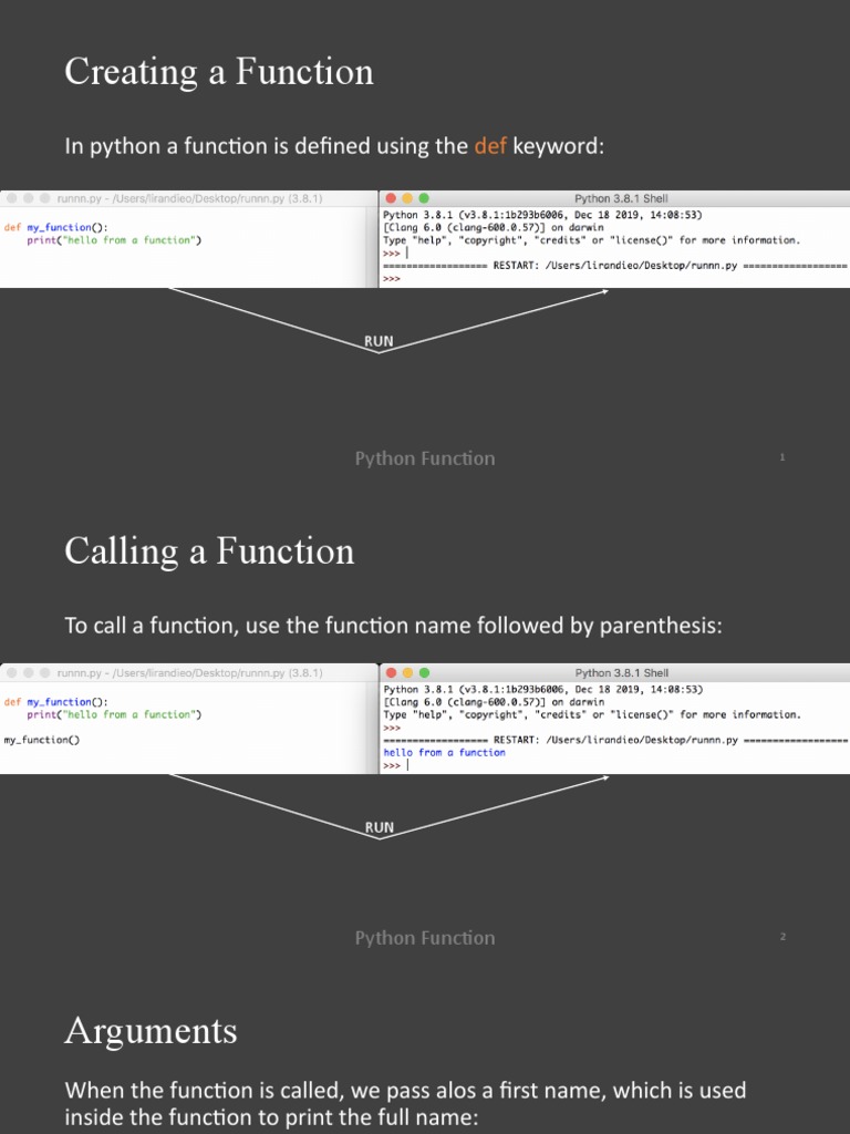 Creating A Function: in Python A Function Is Defined Using The Keyword ...