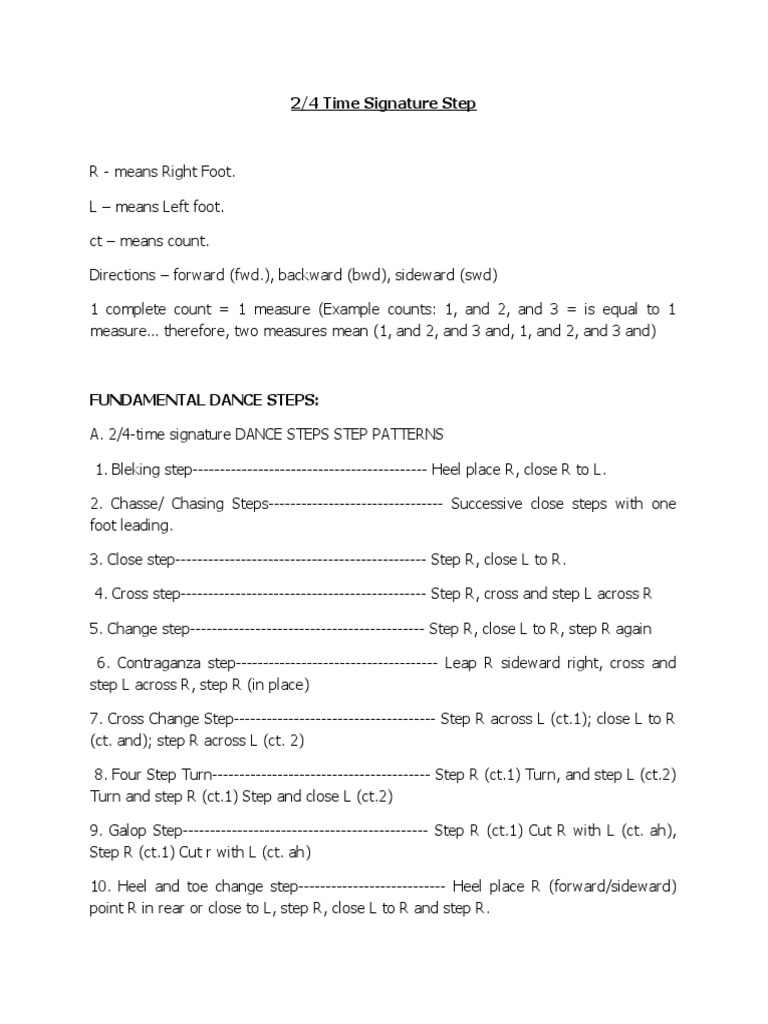 2/4 Time Signature Dance Steps Guide | PDF | Teaching Methods & Materials