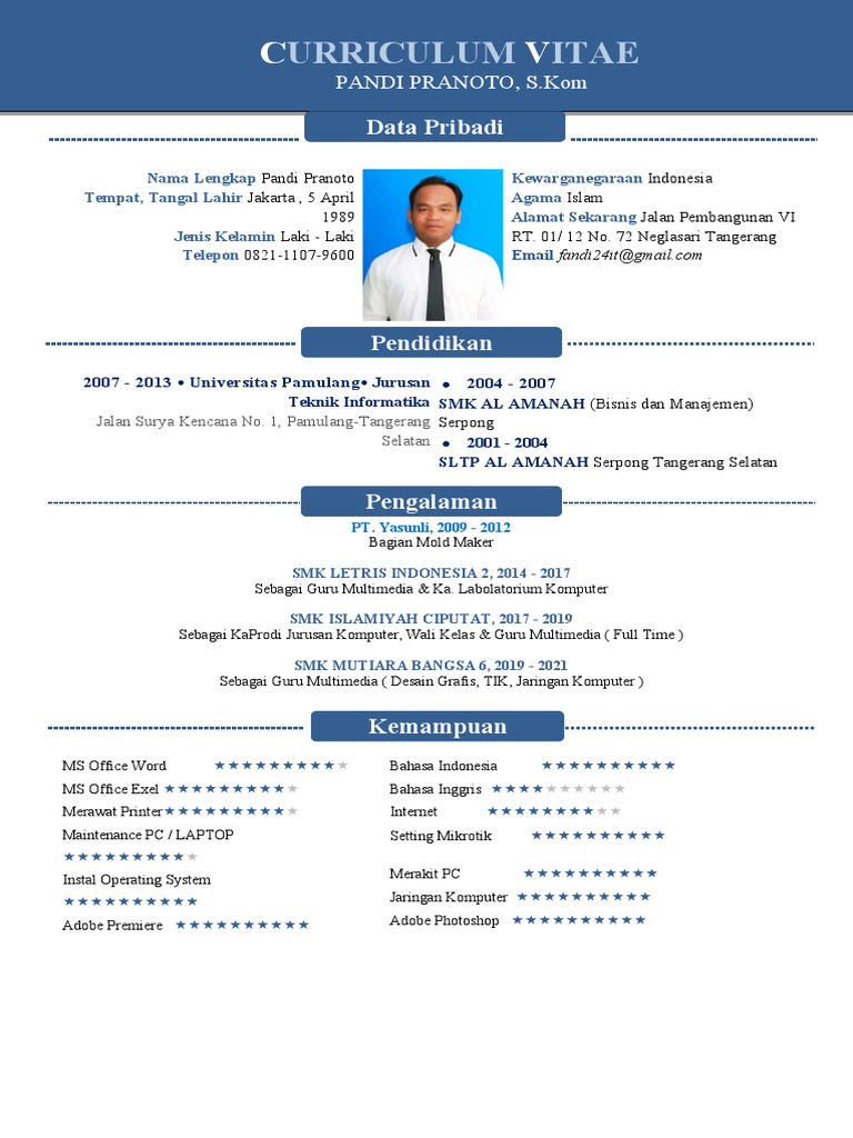 CV Pandi Pranoto: Pendidikan dan Pengalaman | PDF