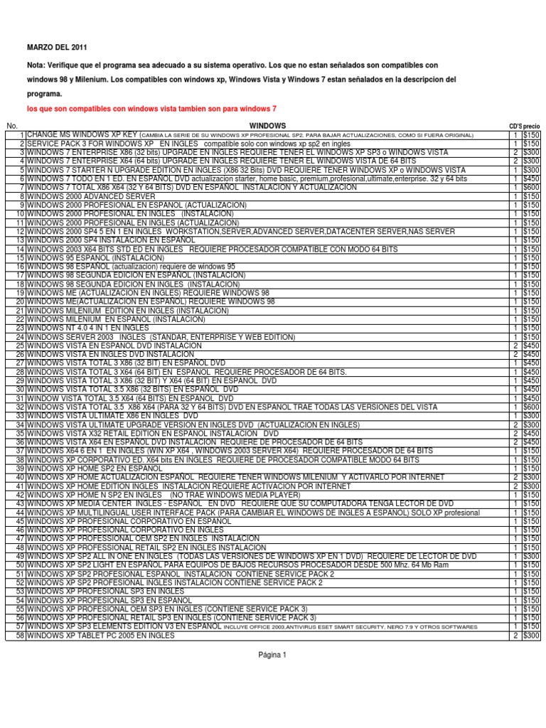 Programas y Actualizaciones Windows 2011 | PDF