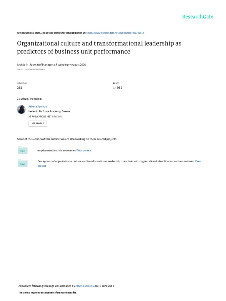 Culture and Leadership Impact on Performance | PDF | Transformational ...