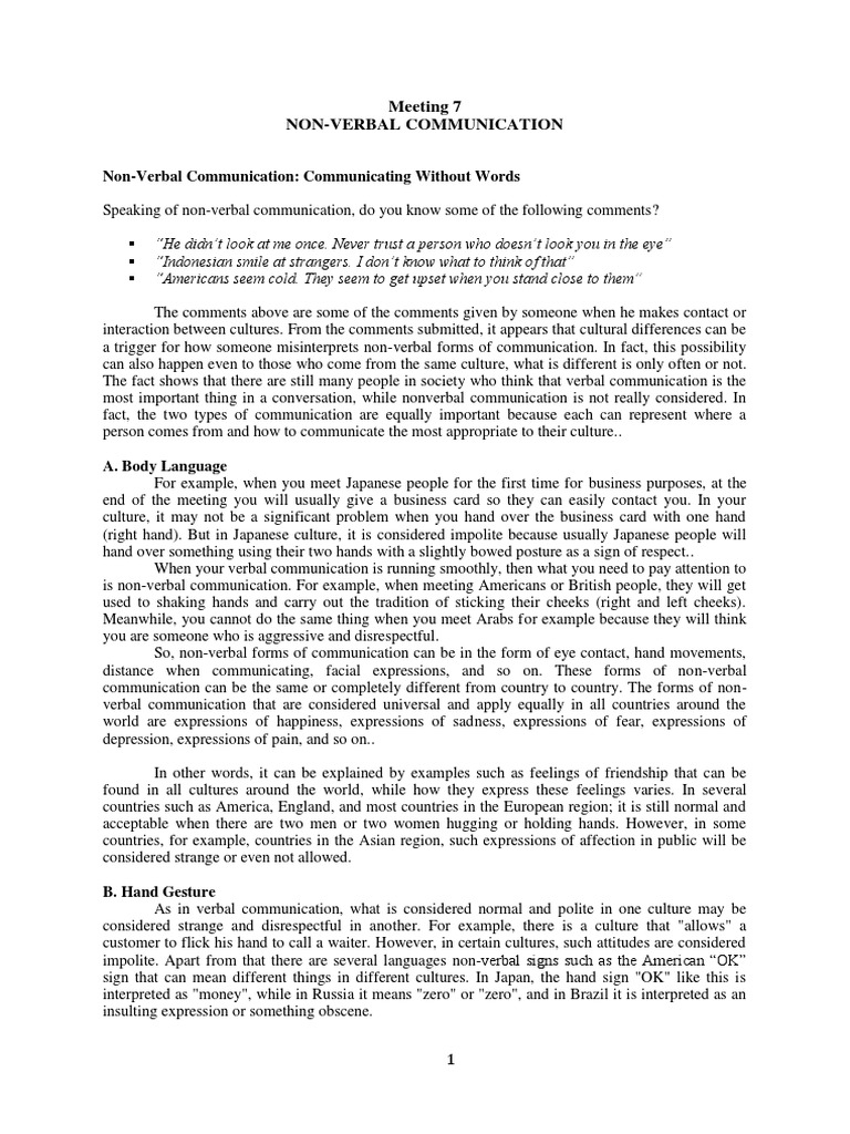 Non-Verbal Communication: Communicating Without Words | PDF | Nonverbal ...