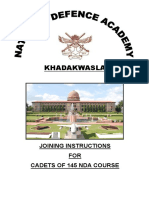Khadakwasla: Joining Instructions FOR Cadets of 145 Nda Course