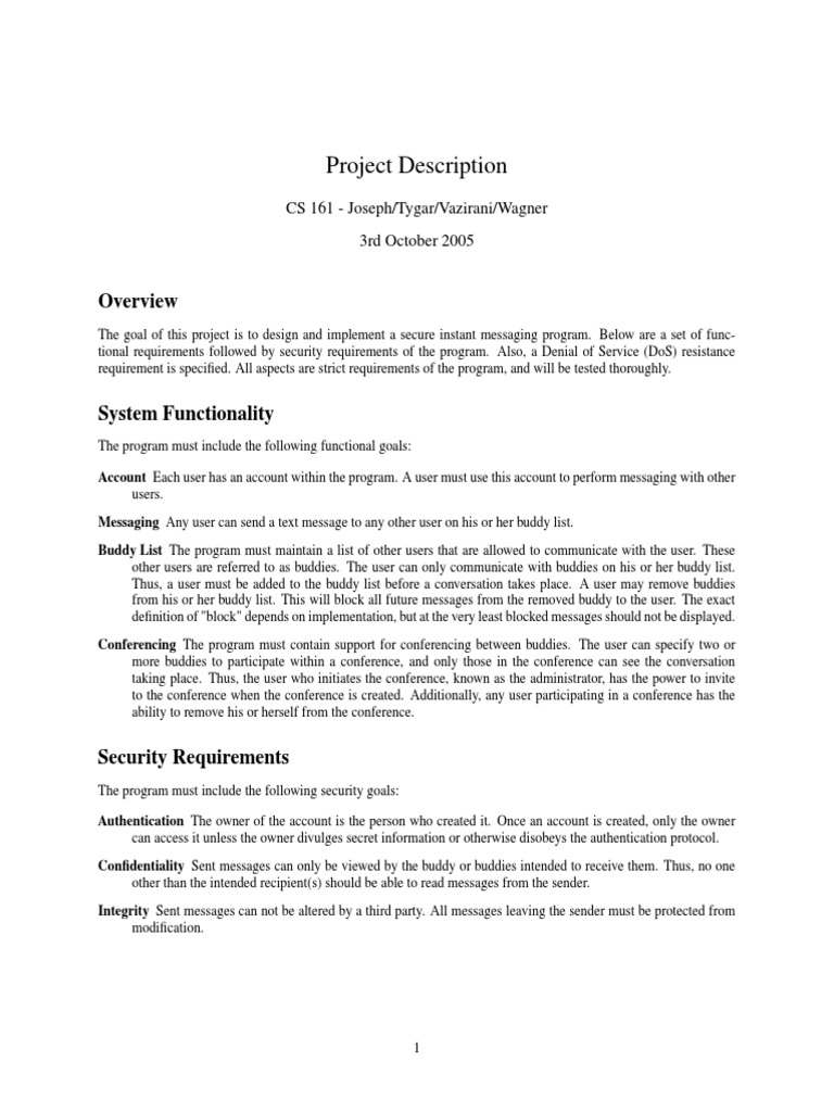 CS 161 Project 3: Secure IM Design | PDF | Denial Of Service Attack ...