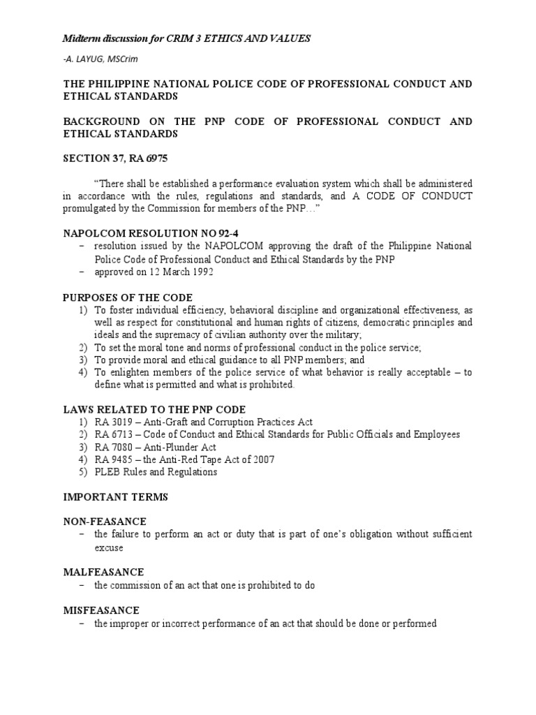The Philippine National Police Code of Professional Conduct and Ethical