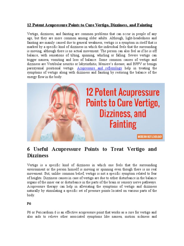 12 Potent Acupressure Points To Cure Vertigo PDF Vertigo Acupressure