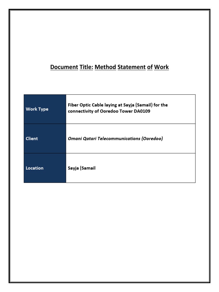 Fiber Optic Cable Laying Method Statement | PDF | Personal Protective ...