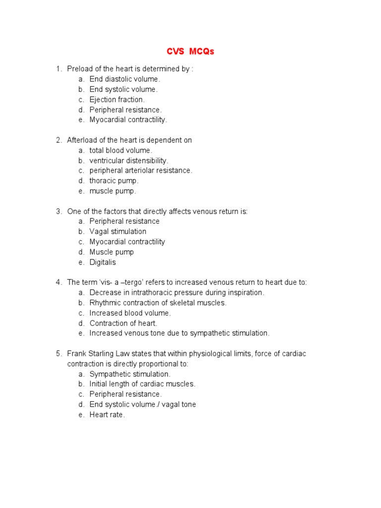 CVS Physiology MCQs and Answers | PDF