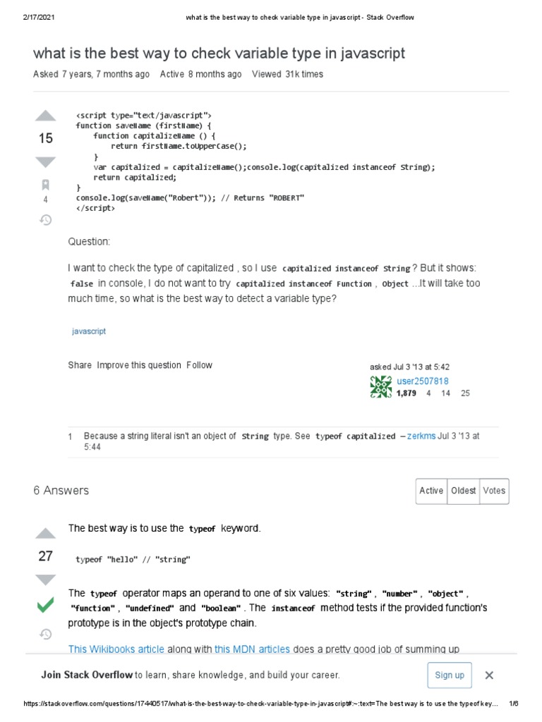 What Is The Best Way To Check Variable Type in Javascript - Stack ...
