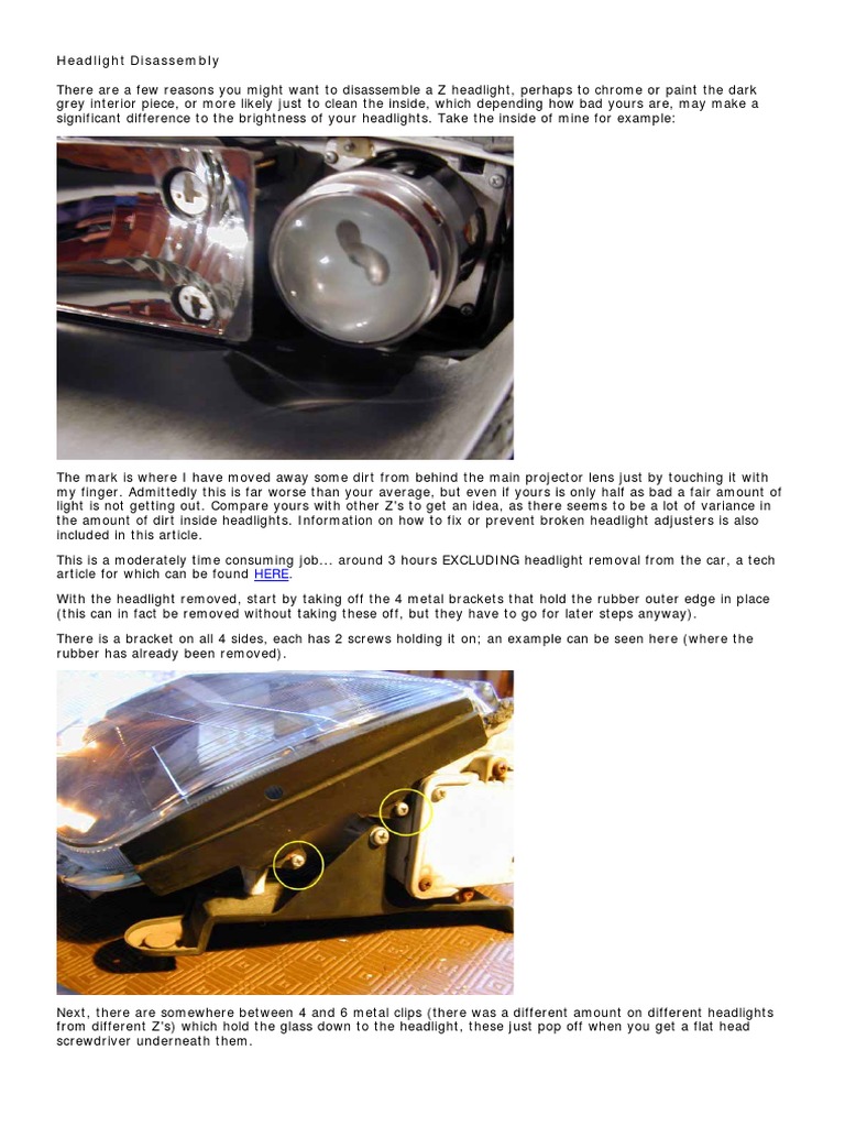 300zx Z32 Headlight Disassembly PDF Headlamp Gear