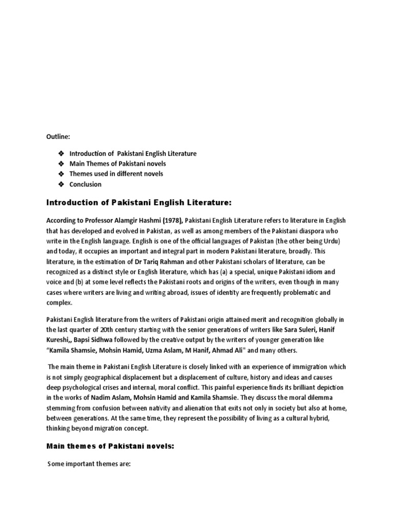 Introduction of Pakistani English Literature:: Outline | PDF