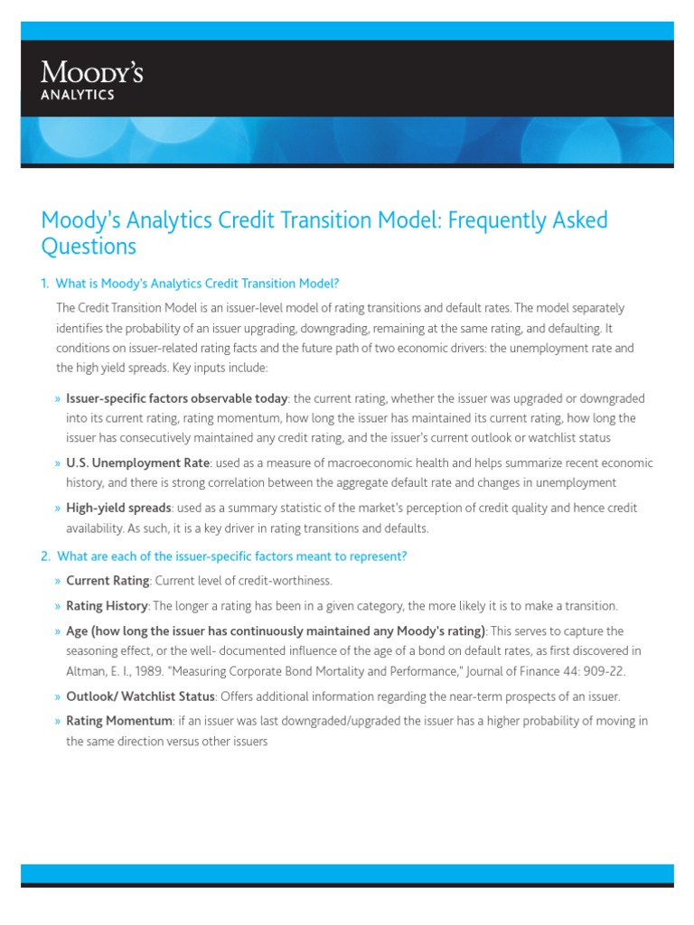 Moody's Analytics Credit Transition Model: Frequently Asked Questions | PDF