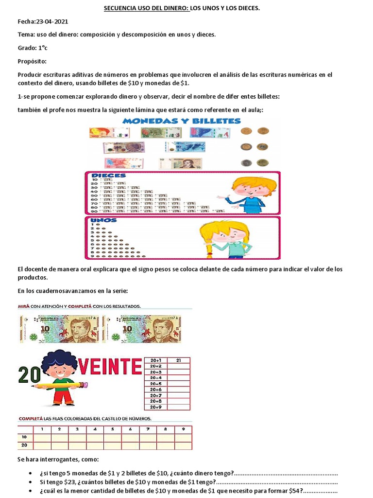 Secuencia Didáctica: Uso del Dinero en 1° Grado | PDF | Arte