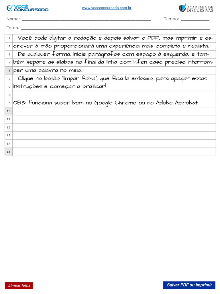 Redação Pronta de 15 Linhas | PDF