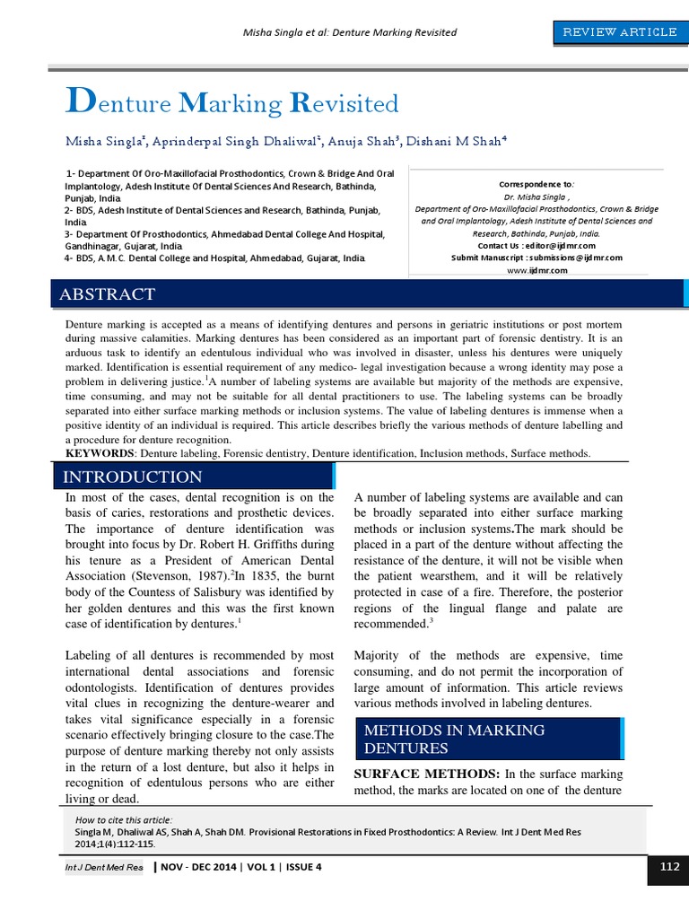 Denture Marking Revisited | PDF | Radio Frequency Identification | Dentures