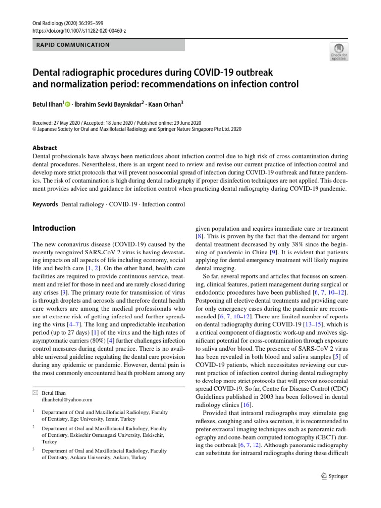 Dental Radiographic Procedures During COVID 19 Outbreak and