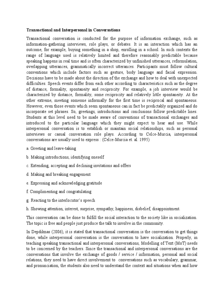 Transactional and Interpersonal in Conversations | PDF | Conversation ...