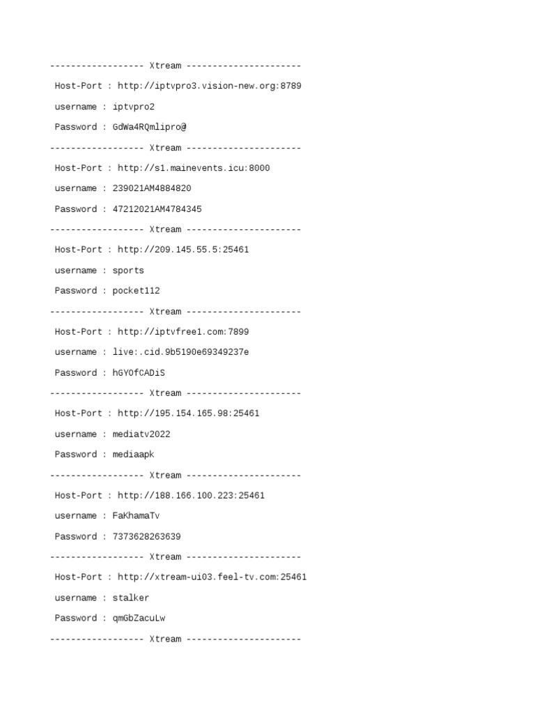 Collection of Xtream Code IPTV Server Login Credentials