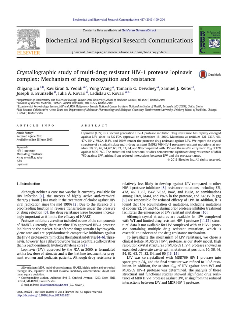 Biochemical and Biophysical Research Communications PDF Management Of Hiv/Aids Active Site