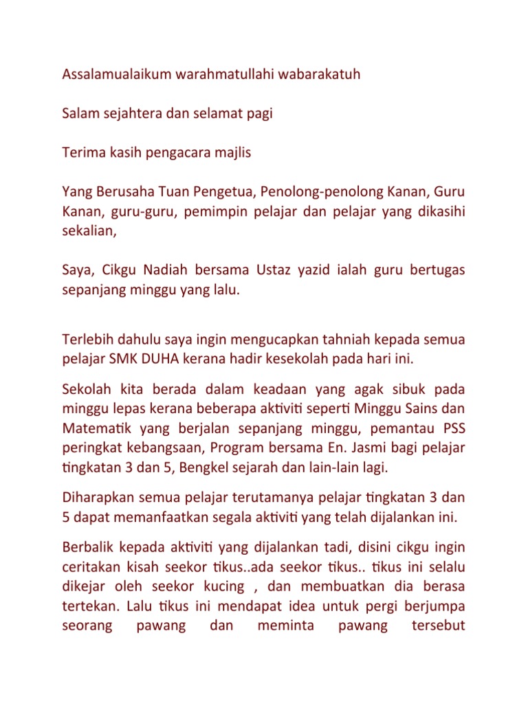 Ucapan Guru Bertugas Pdf