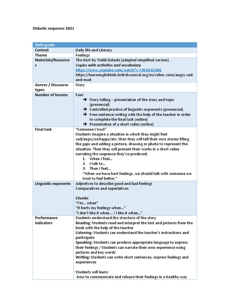 Didactic Sequence 2021 Final Pdf Storytelling Vocabulary