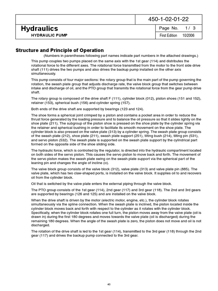 Hydraulics Structure and Principle of Operation PDF Piston Pump